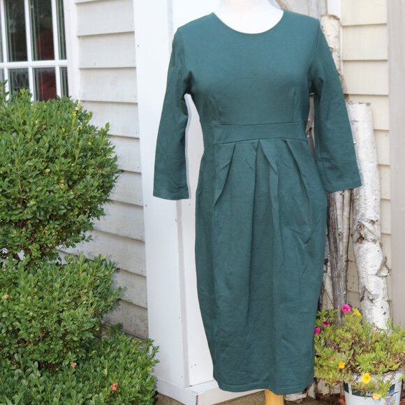 Hello Miz Hunter Green Knit Pleated Wide Waistband 3/4 Sleeve Maternity Dress LG - Picture 1 of 7